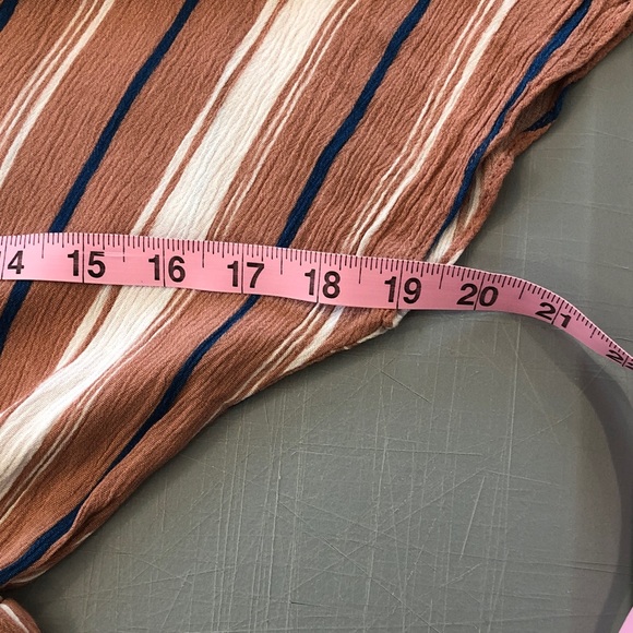 Everly Striped V-Neck Tie-Waist Romper in Rust and Cream - Picture 8 of 11